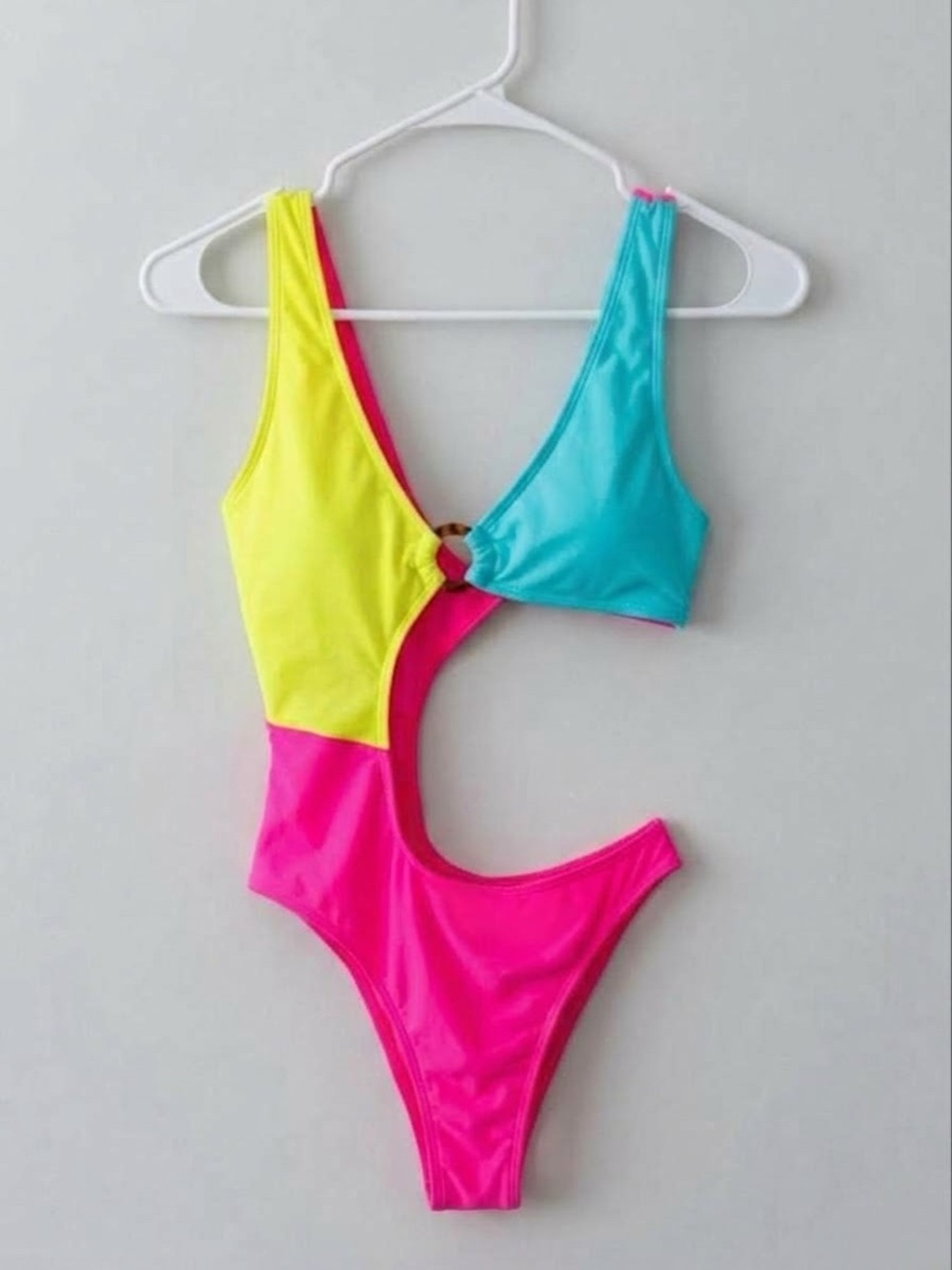 Colorblock One-Piece Swimsuit - Neon Pink, Yellow & Aqua